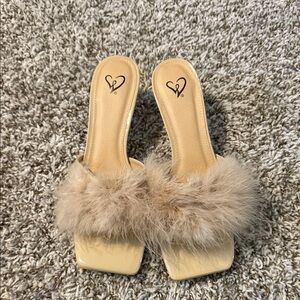 Windsor Tan Fur-Trimmed Mules
